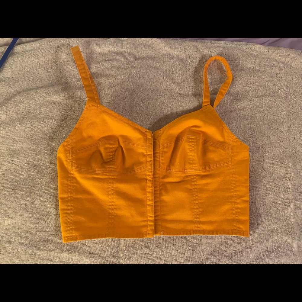S orange Wilfred eyelet close sleeveless crop top